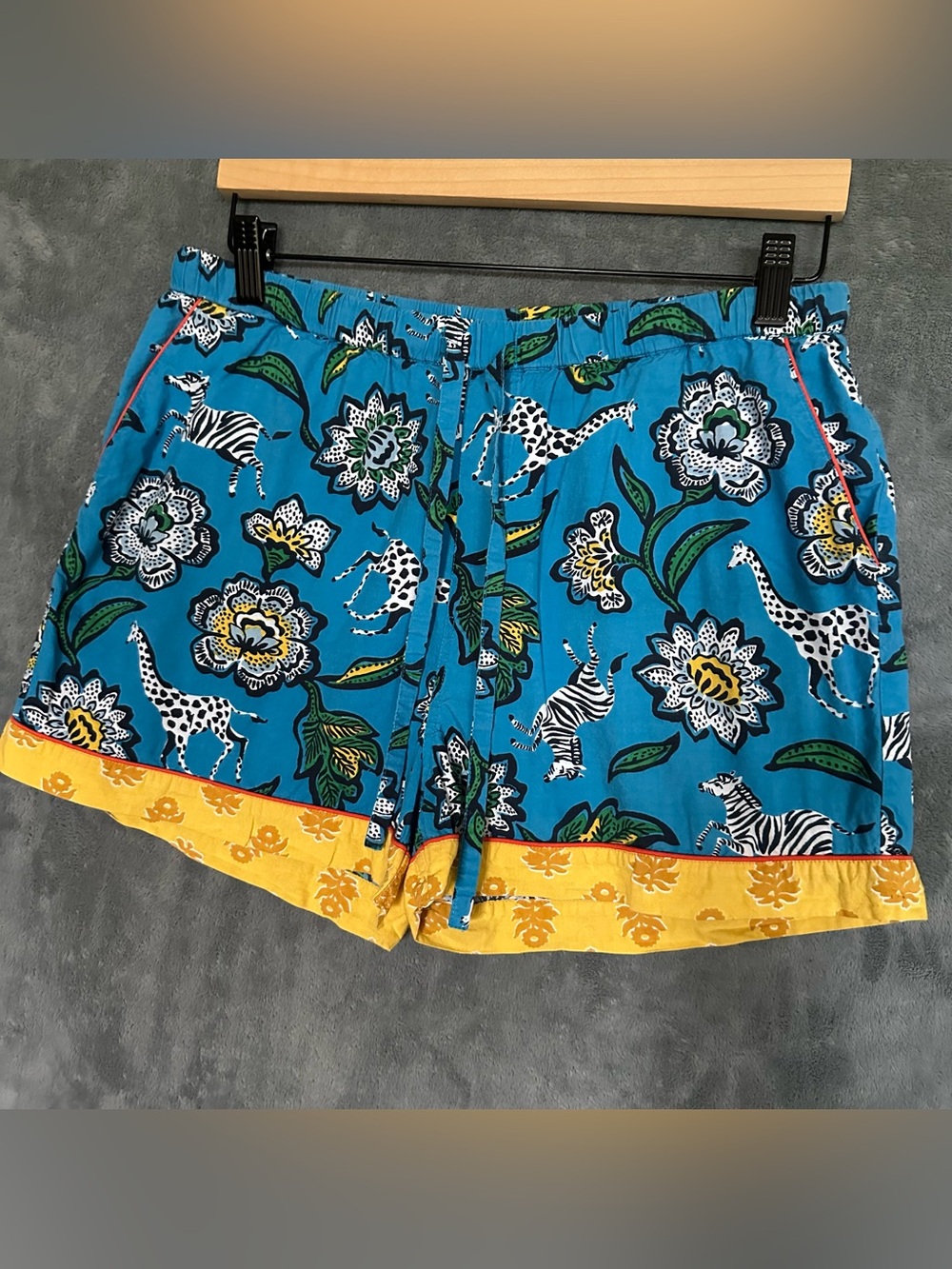Print Fresh Safari Pajama Shorts, Cerulean, Blue Size Medium, Organic Cotton